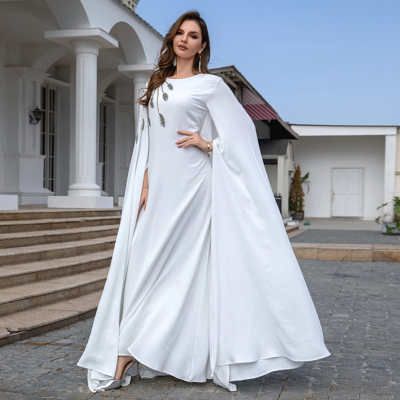 Dropshipping 2024 Dubai Party Dress Embroidery for Women Muslim Abayas Evening Dress Islamic Arabic Spring Dress