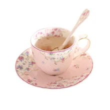 

European Style Pastoral Bone China Office Tea Cup with Saucer Set Rose Ceramic Water Mug Advanced Porcelain Coffee Cup Drinkware