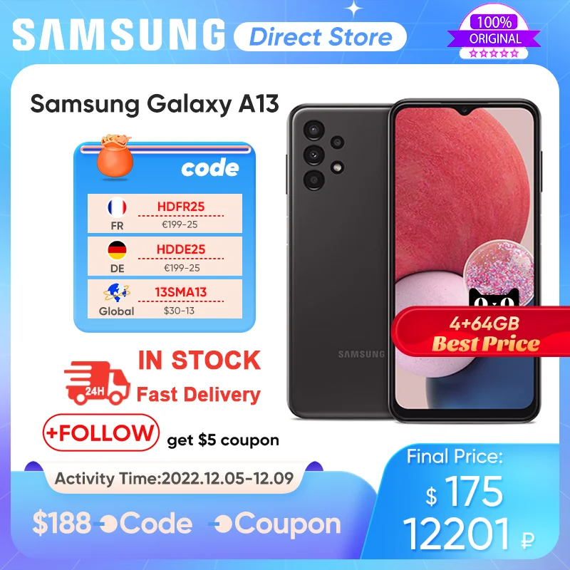 Samsung Galaxy A13 A135F-DS Android 12 5G Smartphone Exynos 850 Octa-core 5000mAh Battery 15W Fast Charge Mobile Phone Cellphone