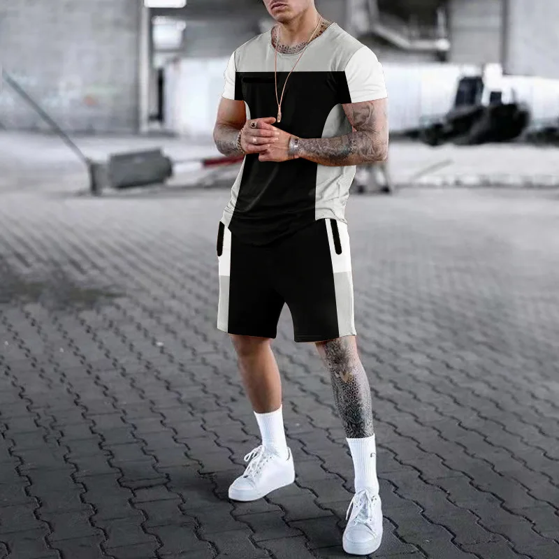 Summer Tracksuit For Men 2 Pieces T-shirts Shorts Suit Fashion Oversized Male Sport Outfit Casual Outdoor Jogging Breathable Set