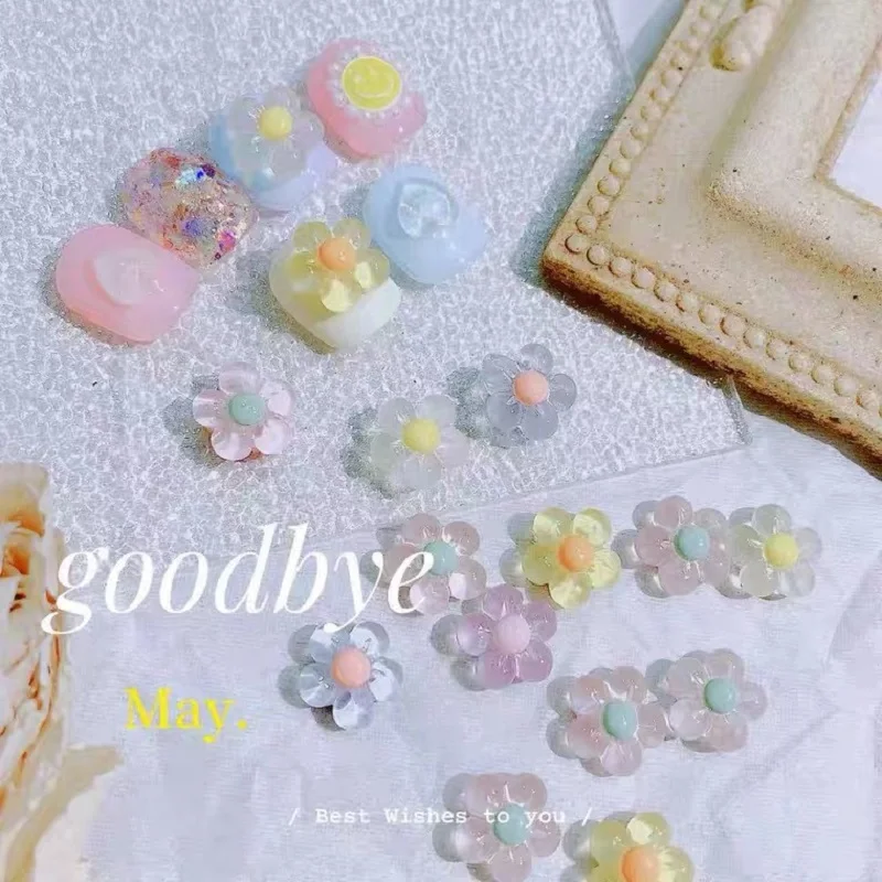 10 Pz 12.5Mm Resina Sun Flower Nail Parts Ice Clear Giapponese Kawaii Nails Strass Decori 3D Jelly Accessori Per Unghie Colorate