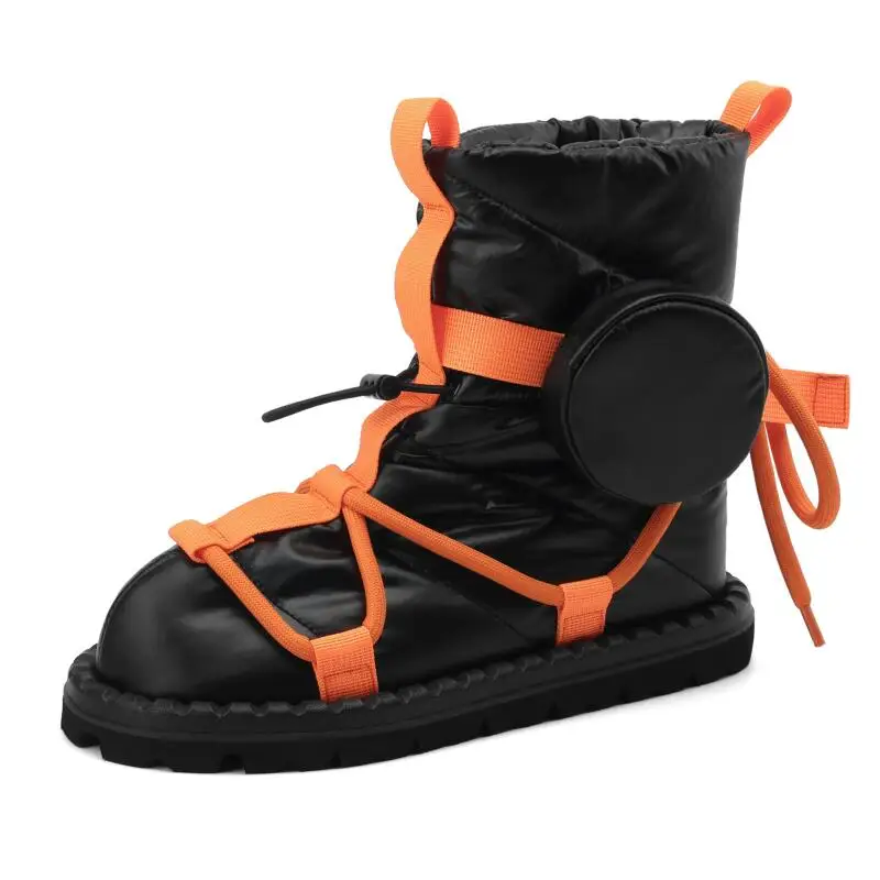 

2023 New European And American Snow Boots Flat Bottom Down Cloth Wool Short Boots Fashion Mixed Color Women's Shoes Big Size 43