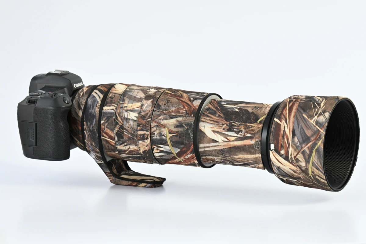 ROLANPRO Wasserdichter Objektivmantel für Canon RF 100–500 mm F/4,5–7,1 L IS USM Camouflage Regenschutz Objektiv Schutzhülle Pistolen – Detail 5