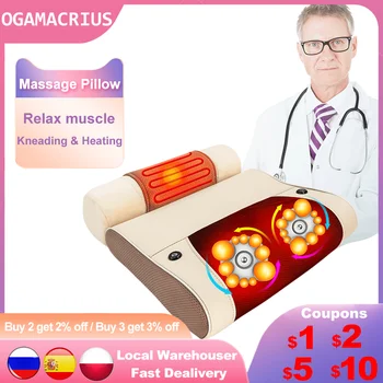 OGAMACRIUS Heat Electric Neck Shoulder Shiatsu Kneading Full Body Back Device Cervical Health Massage Pillow 1