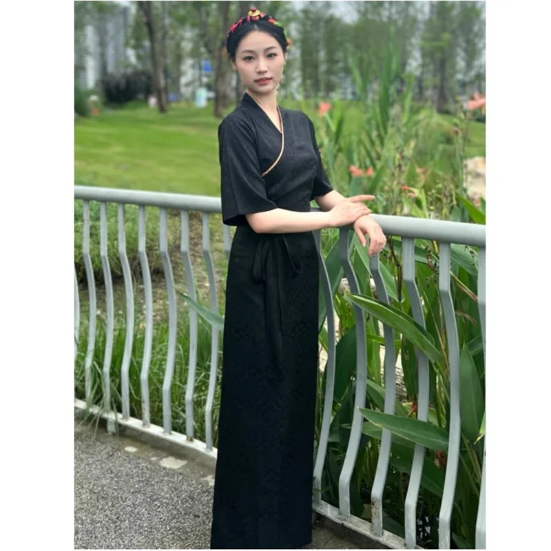 Tibet Dress Chinese Women'S Tibetan Style Trumpet Short Sleeved Tibetan Clothing Summer Dress For Women AA6679