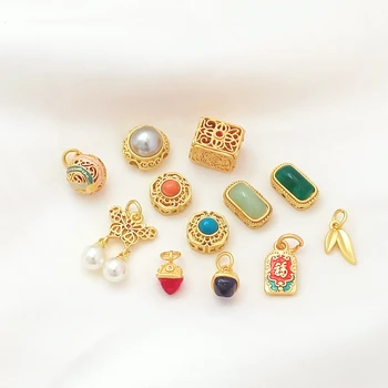 절묘한 매트 골드 컬러 볼 나비 진주 잎 펜던트, 플랫 스페이서 비드 드립, 수제 DIY 쥬얼리 액세서리, 1 개