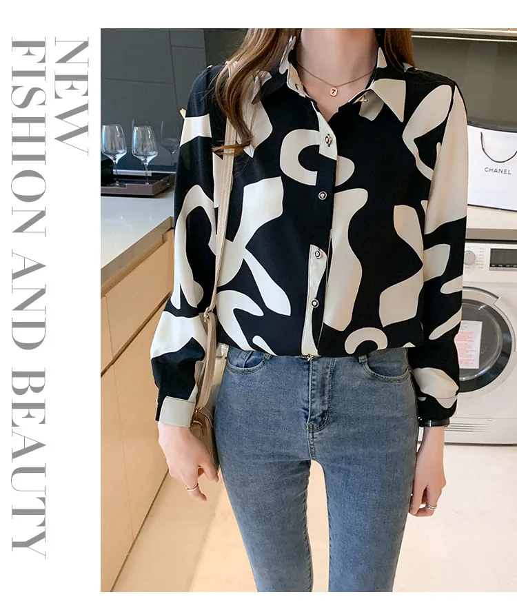 Neue Europäische und Amerikanische Mode Gedruckt Hemd frauen Lose Temperament Lange ärmeln Hemd Einfache Strickjacke – Detail 10