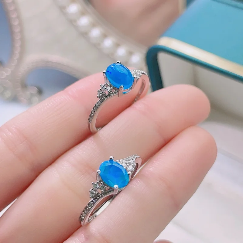 Natural Blue Opal Rings Luxury Natual Blue Opal Ring For