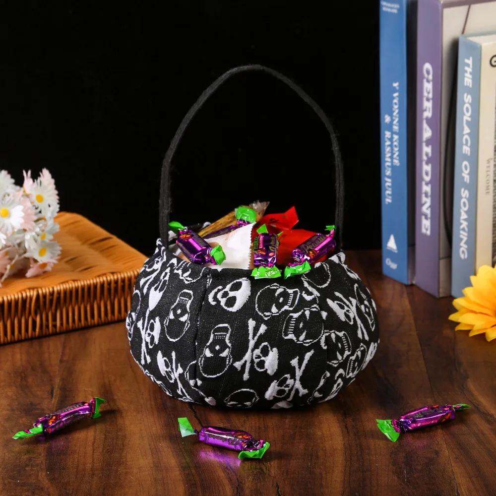 Halloween Trick-or-Treat Bag Pumpkin Bat Spider Skull Head Kids Candy Bucket Goodie Bags Suitable Multi Function Handle Basket