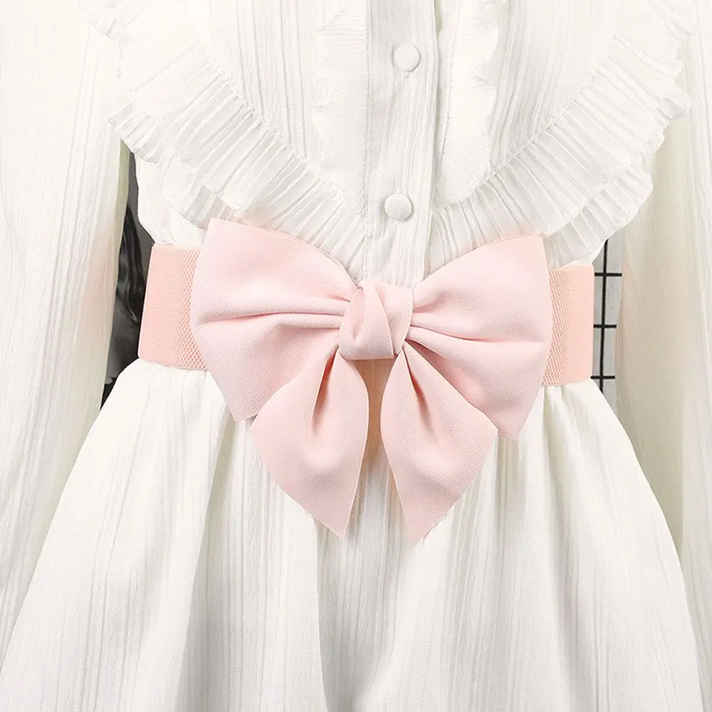 Pink Wide Side Elegant Large Bow Elastic Fabric Belt