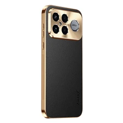 Elegant Shockproof Luxury PU Leather Phone Case with Alloy Lens Frame and Electroplated Finish - Poco F8 ultra (Black)