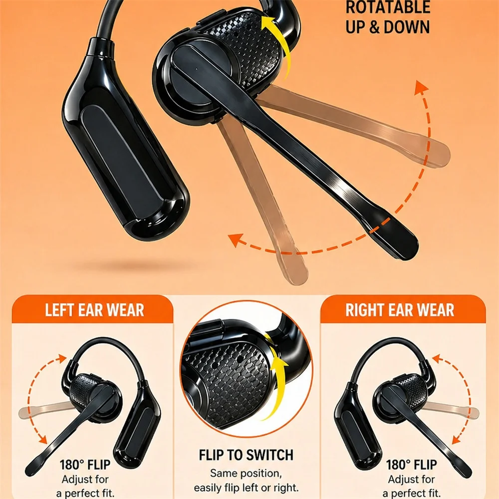 Enhanced Open-Ear Bluetooth Headphones with Detachable Microphone and ENC Noise Reduction