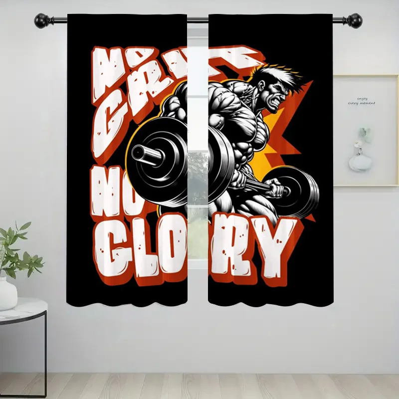 No Pain No Glory" Fitness Curtains - Motivational Gym Design, Perfect for Home Gyms & Bedrooms, Sporty 5