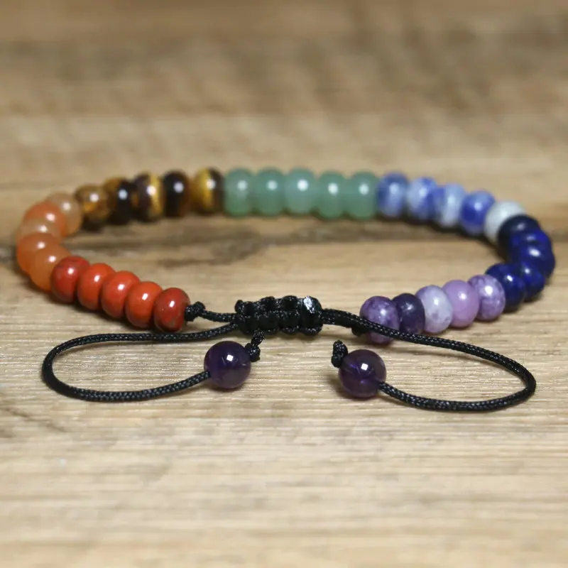 1PC 7 Chakra Stone Bead Bracelets Yoga Reiki Healing Gemstone Tiger Eye Aventurine Lapis Friendship Charm Bracelet for Women Men