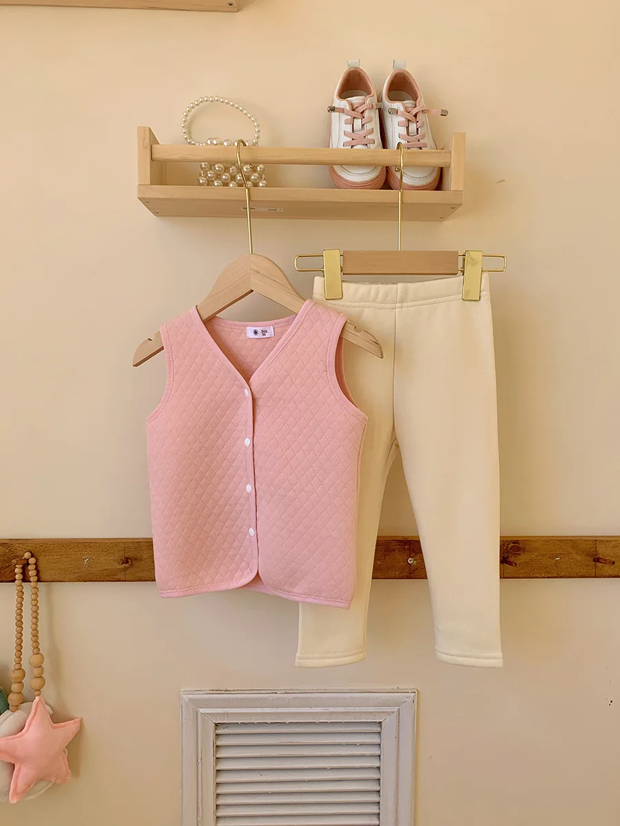 봄 가을  및 여아 남아 코튼 플레인 2겹 엠보싱 조끼 스쿨 키즈 베스트 자켓 아동복 상의 1-10세