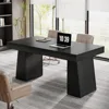 55 Inches Executive Desk, Mid-Century Modern Home Office Desk with Double Trapezoid Base, Wood Computer Desk Business Workstati 6