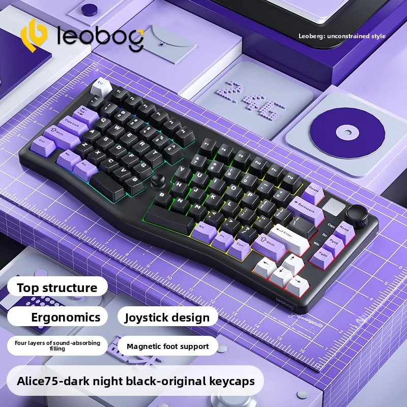 LEOBOG 앨리스 A75 핫 스와퍼블 개스킷 마운트 트라이 모드 무선 기계식 키보드 인체공학적 분할 레이아웃 RGB PC 맥 오피스용