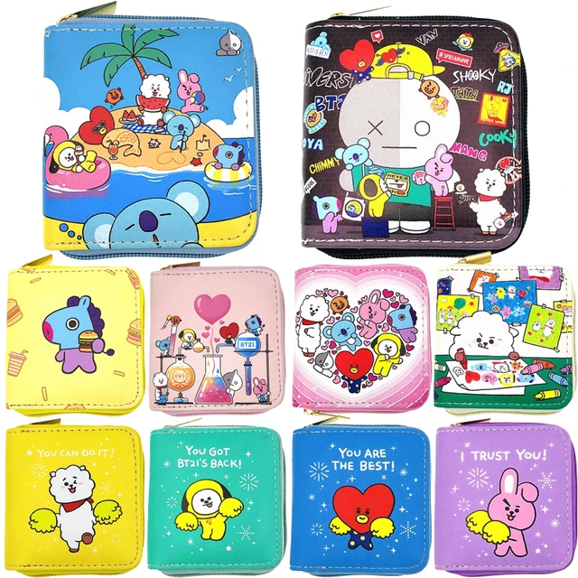 10Cm Kawaii BT21 Digital Printing Korean Version of The Pu Wallet Cute Cartoon Short Zipper Bag Coin Purse Card Bag 1