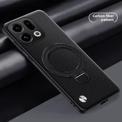 Carbon Fiber PU Leather Magnetic Ring Holder Case with Wireless Charging Compatibility for OPPO find x6 (Matte Black)