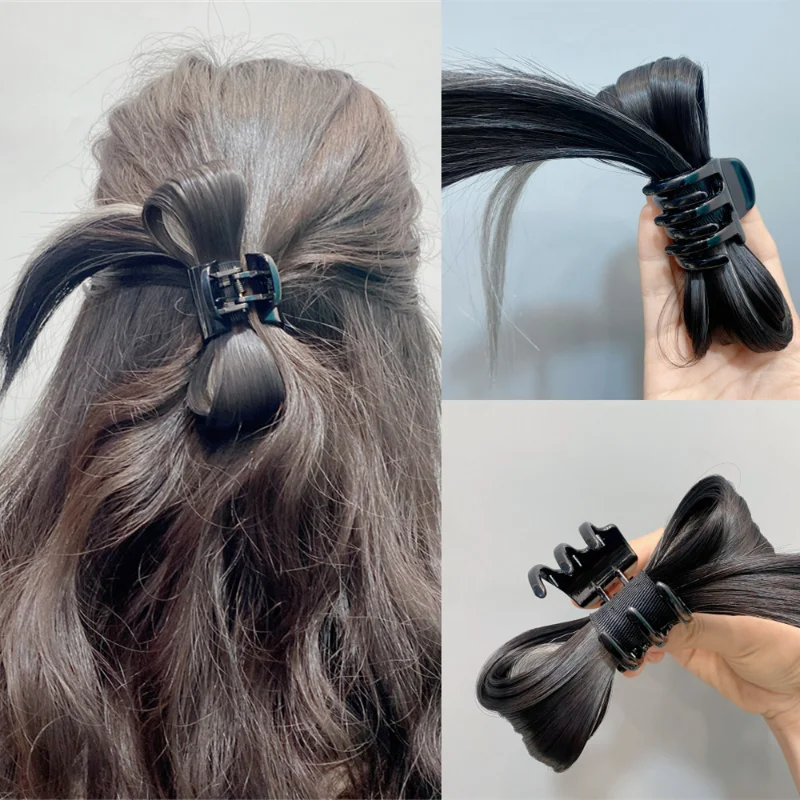 Hair Extension Straight with Claw shuttlecock head Hairpiece For Girl Women Chignons Synthetic Fake Hair