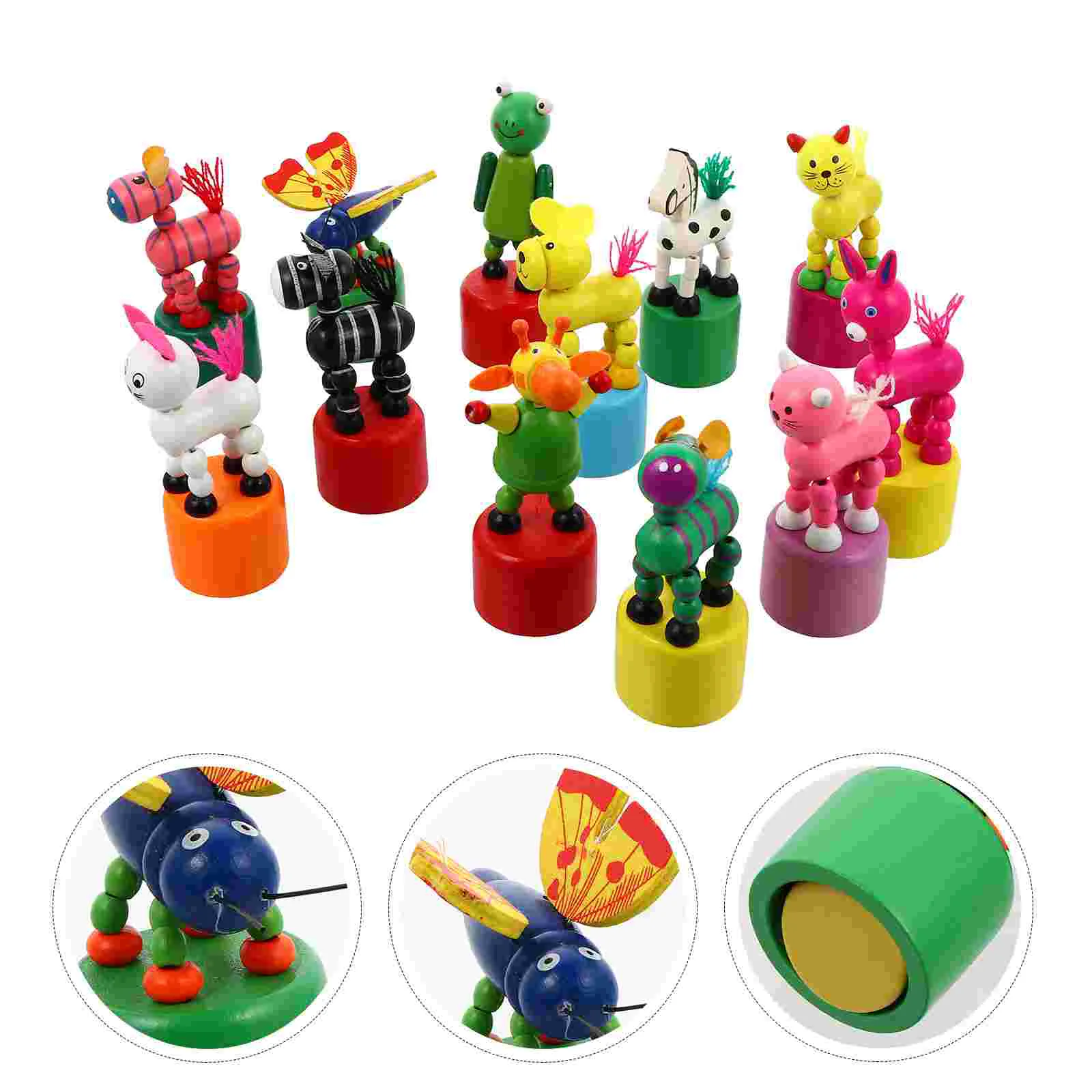 

Gadpiparty Toddler Toys Wooden Animal Push Up Press Base Toy Base Finger Puppets Thumb Puppets Animal Swing Dancing