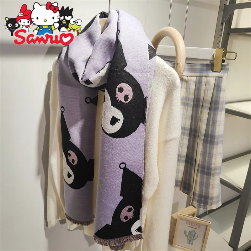 Sanrio Kuromi Hello Kitty Imitation Cashmere Scarf Melody Cinnamoroll Pochacco Winter Girl Stretch Warm Student Sweet Versatile