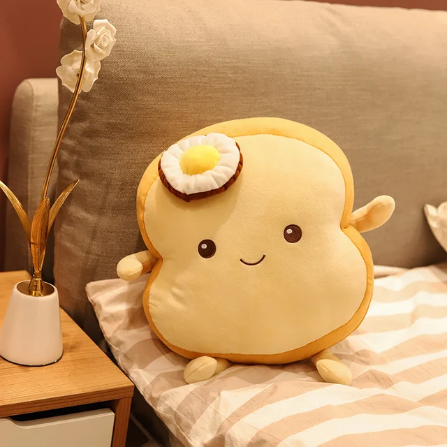 Fried Egg Plush Bread Soft Stuffed Food Pillow 25~120cm Long Toast Bolster for Sleeping Smile Face Brown Sop Children Gift 2