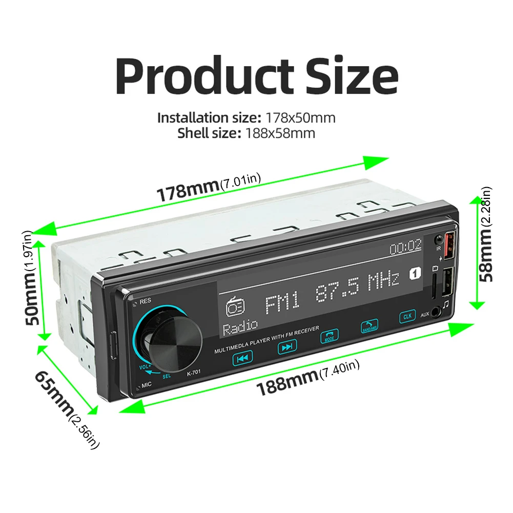 1DIN Car Radio USB AUX Bluetooth-Compatible Digital MP3 Player 2.5 Inch Touch Screen Stereo Music LCD Display Position Finding