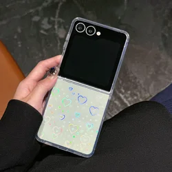Glitter Love Heart Aurora Gradient Clear Shockproof Case - Galaxy Z Flip 8 (AuroraAX)