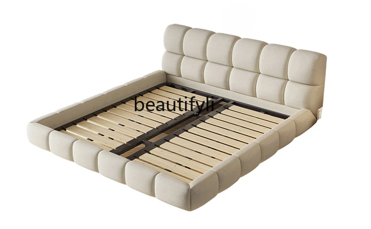 

Modern Minimalist Suspension Bed Puff Style Technology Flannel Short Bedside Soft Cushion Large Double Bed Steel Wood Board
