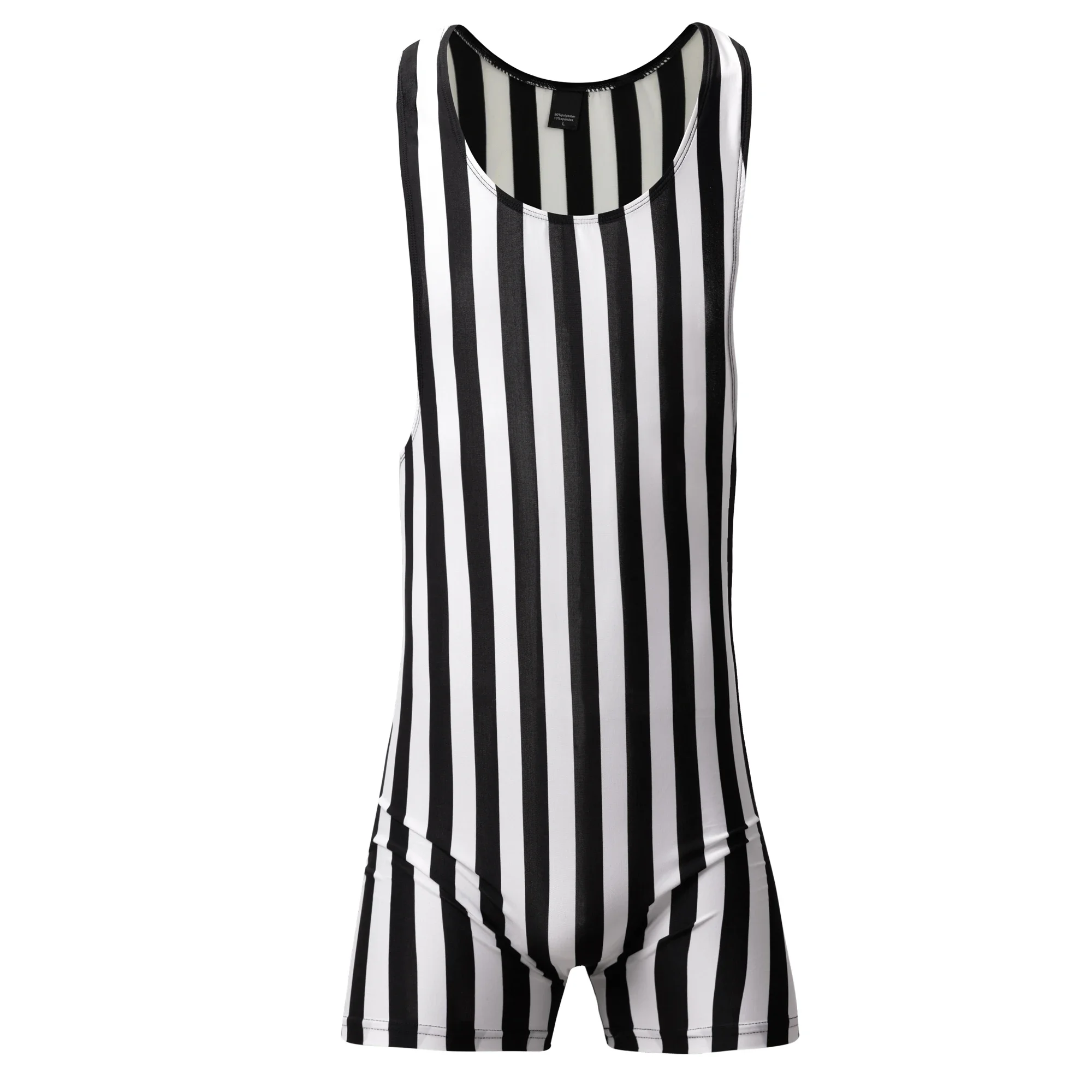 YUFEIDA Black and White Vertical Stripe Wrestling Singlet Suit Boxing Men One Piece Bodysuit Swimwear Gym Sport Fitness Skinsuit