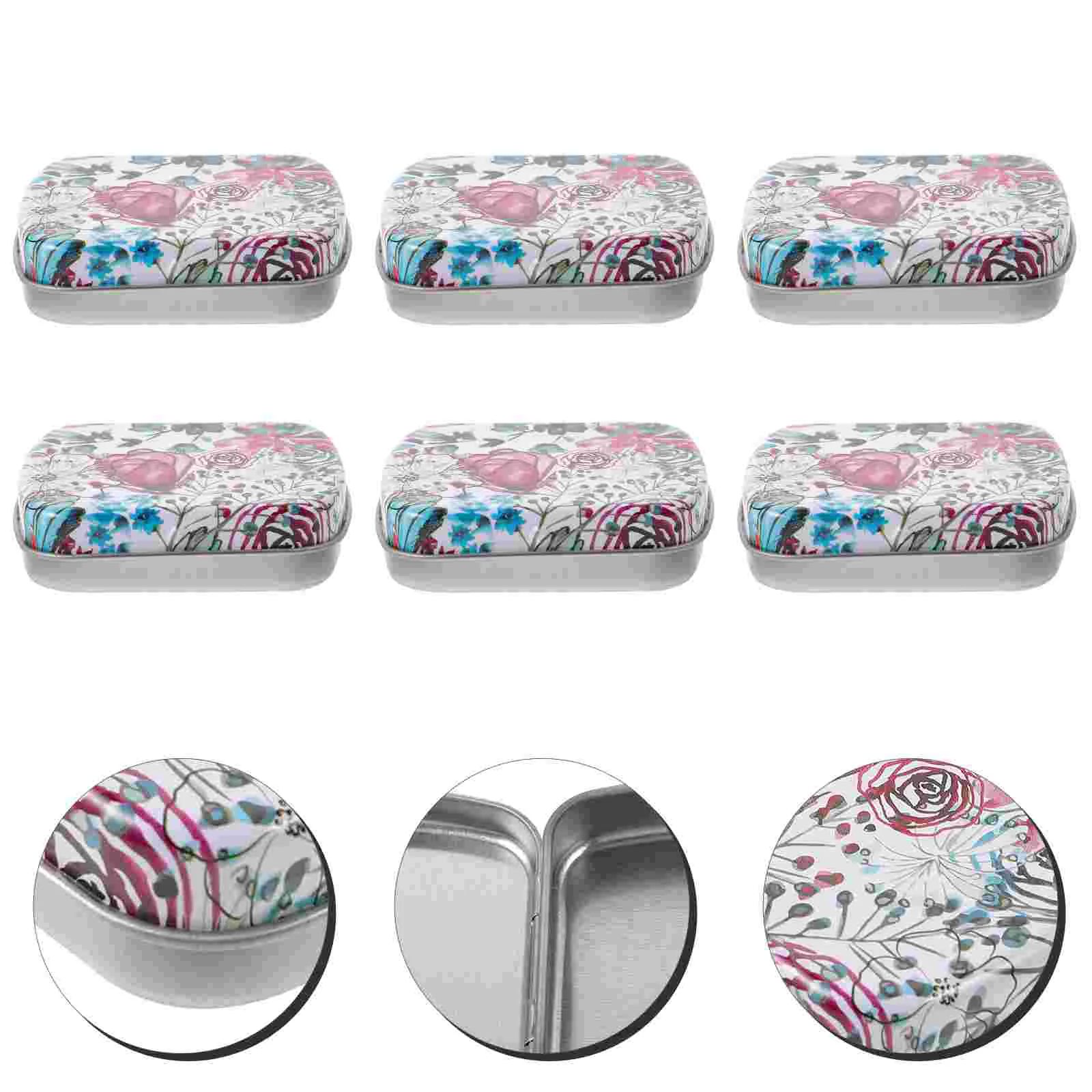 

Mini Trinket Tin Lid Metal Coin Box Rectangular Candy Case Flower Print Jewelry Container