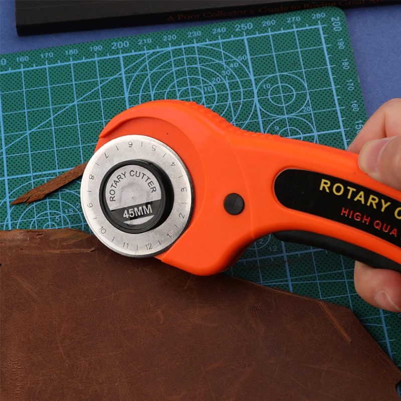 DIY Leather Craft Orange Round Hob Fabric Leather Craft Wheel Cutter Rotary Cutter Tools Blade A4 Cutting Board Rotary Cutter Leather Tool Leather Working Tools Leather Cutting Tool Craft Cutting Tool