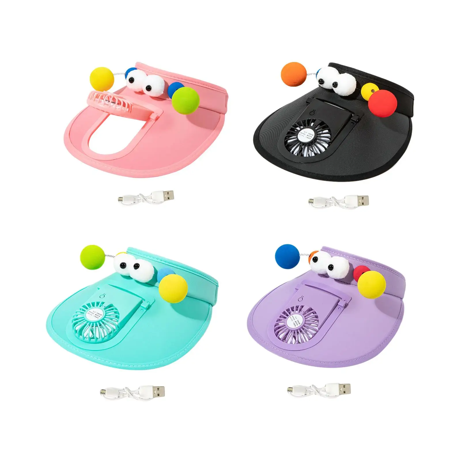 

Fan Caps Sun Visor Hats Portable Lightweight Cartoon Sun Protection Beach USB