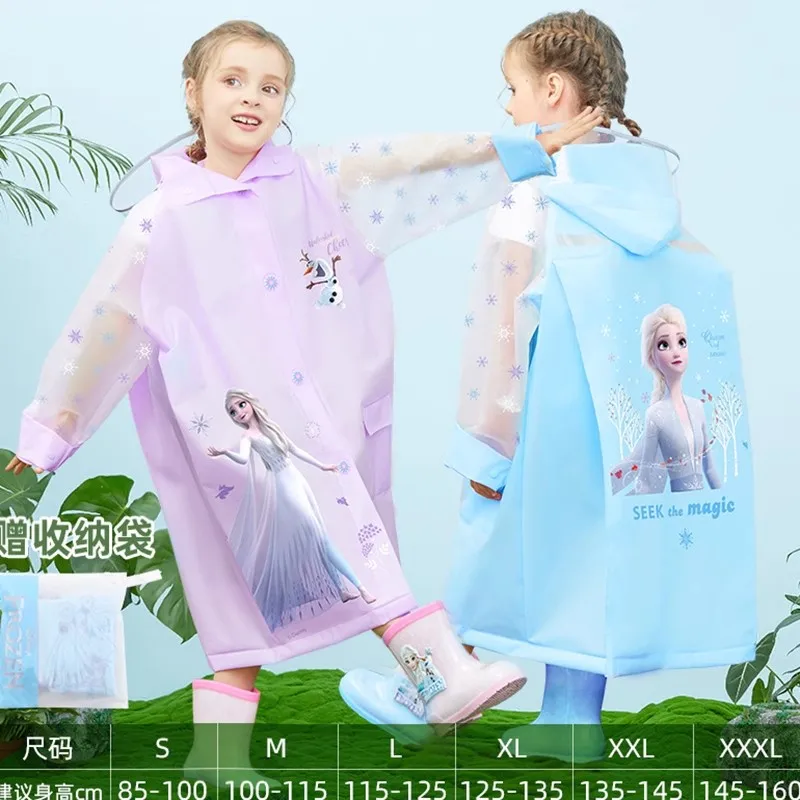 Raincoat Poncho Disney Kids Wateproof Elsa Spider-Man with Backpack Position Student RainWear