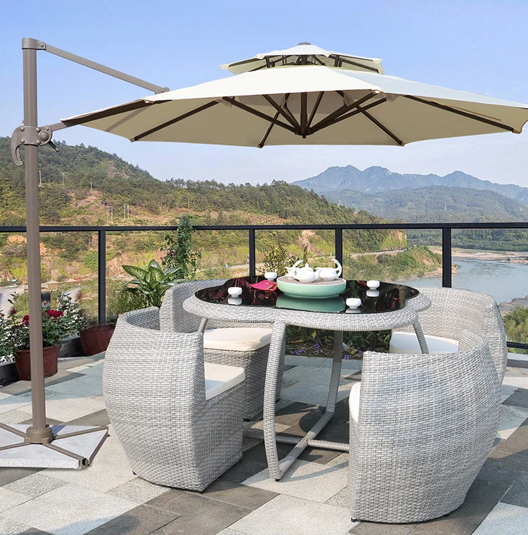 Outdoor Furniture Rattan Garden Wicker Table and Chair for Coffee Shop