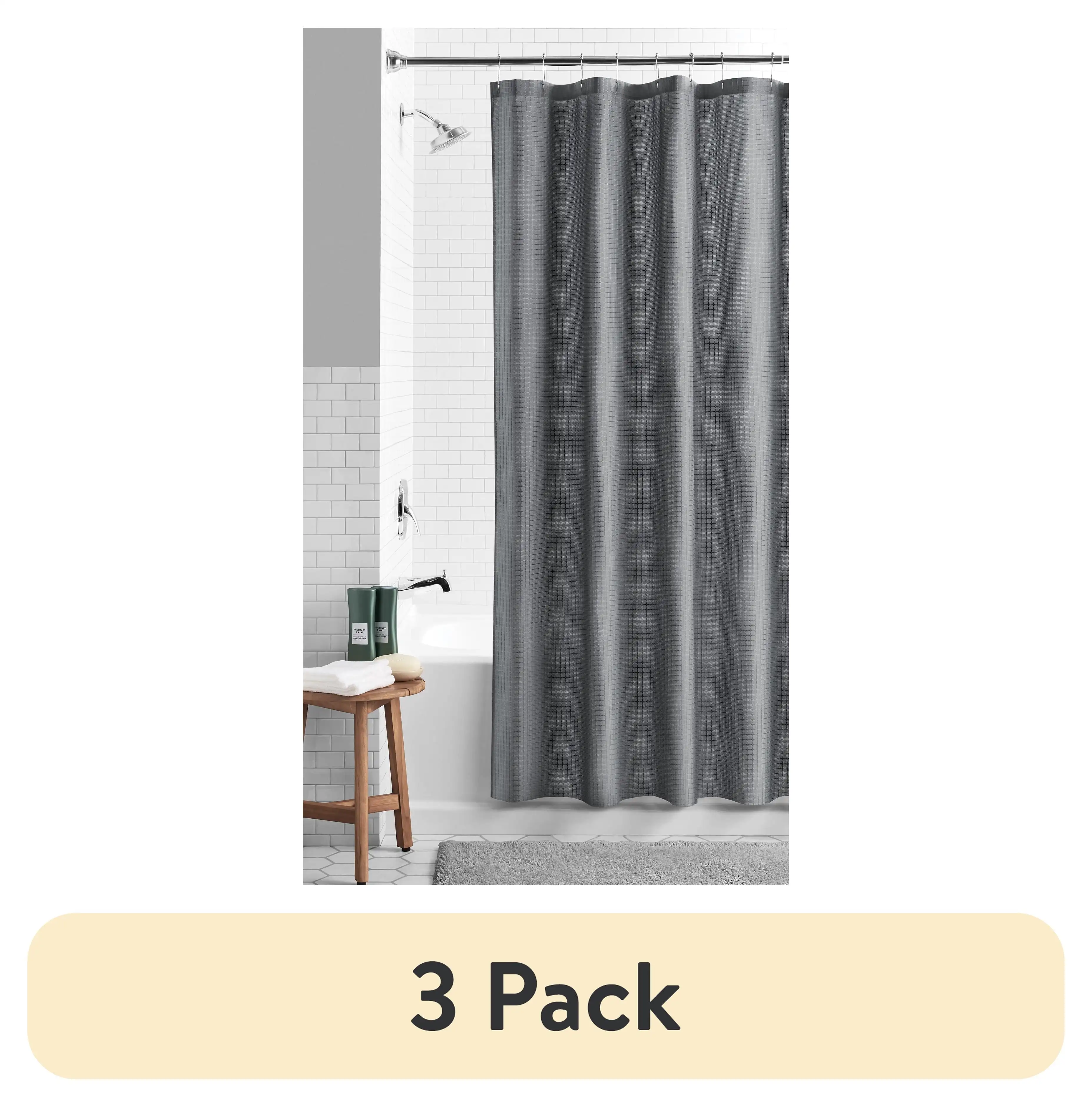 (3 pack) Eco-Friendly Waffle-Weave Fabric Shower Curtain, with Recycled Polyester, 72&rdquo; x 72&rdquo;, Gray