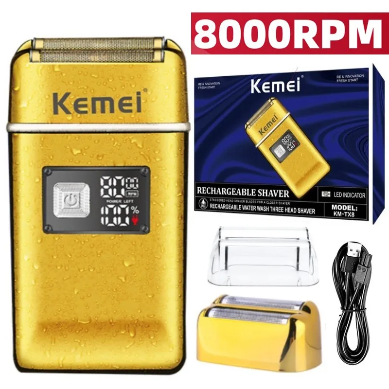 

Kemei 8000RPM Barber Rechargeable Foil Shaver Men Electric Powerful Bald Head Razor Washable Ultra Close Finish Shaving Machine