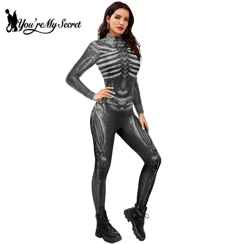 Cosplay Costume Women Romper Jumpsuit Adult Unitard [You're My Secret] Halloween Skeleton Costume Bodysuit 3D Stretch Skinny Jumpsuit Womens Rompers Party Zentai Outfit Catsuit
