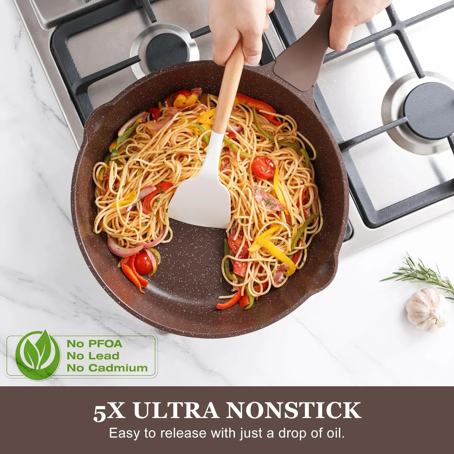 Nonstick Deep Frying  Skillet, 12-inch Saute Pan with Lid, Stay-Cool Handle, Chef  Healthy Cookware Cooking w 2