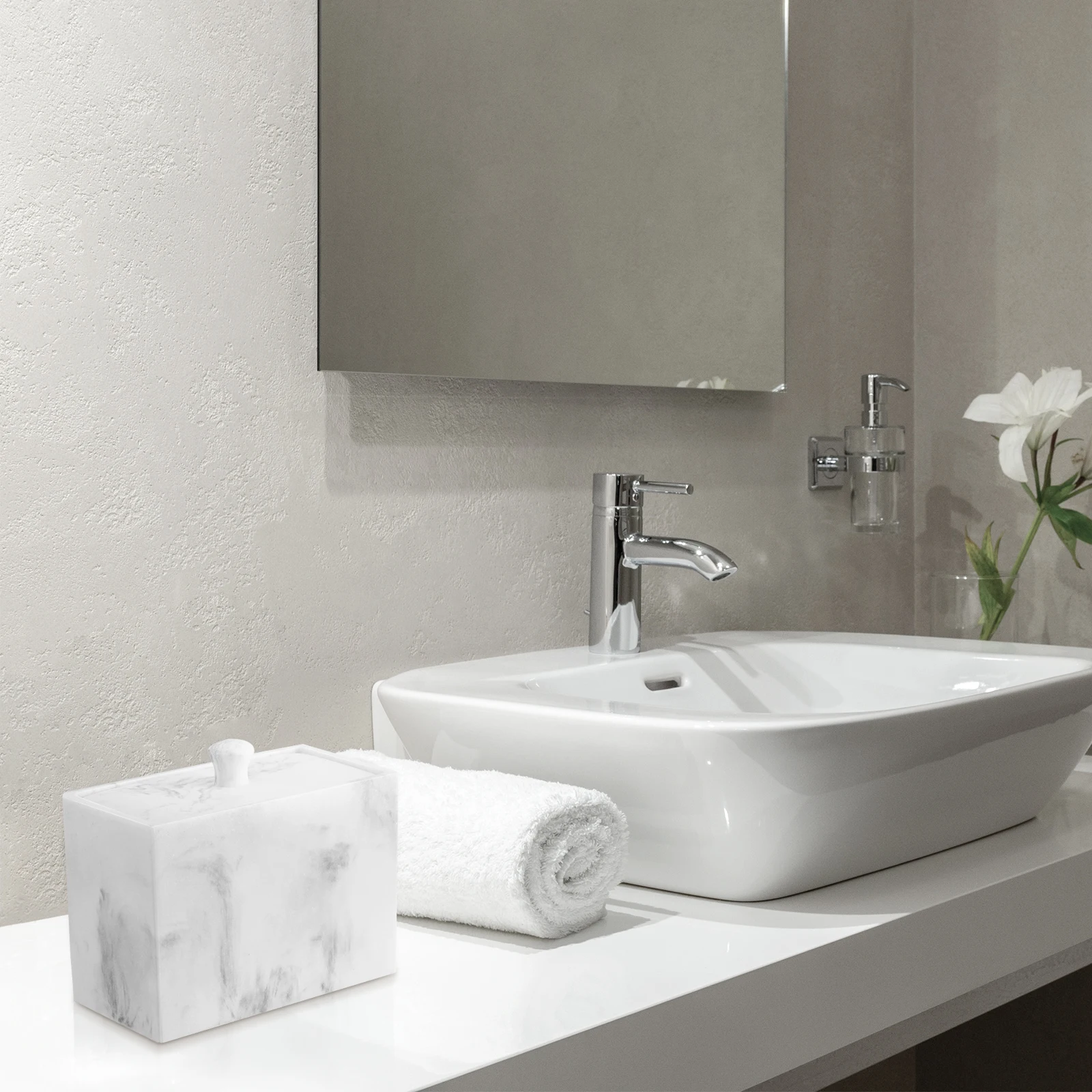 Luxspire Cotton Swab Holder, Qtip Holder Dispenser with Lid Bathroom Container for Marble Bathroom Accessories Kitchen Bedroom