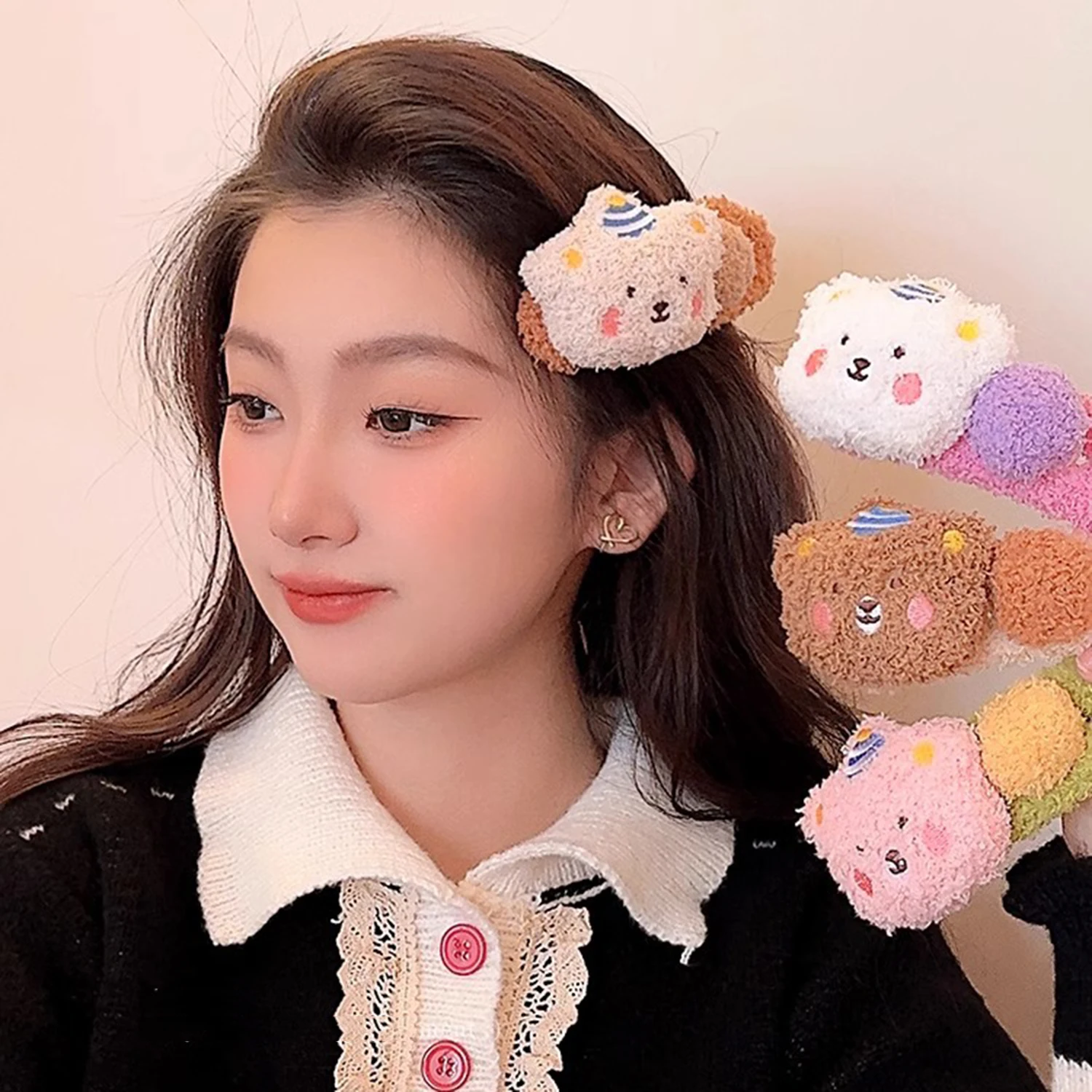 

Cute Plush Bear Duckbill Clip For Girls Kids Fashion Cartoon Animal Barrettes Chic Hairpin Back Head Autumn Winter Hair Clips