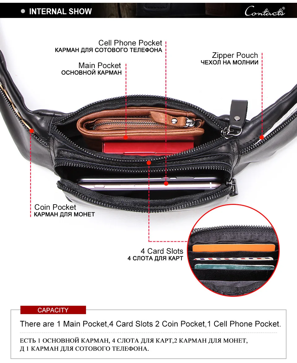 Men's Waist Packs Casual Genuine Cowhide Leather Mobile Phone Pocket Outdoor Unisex Sports Crossbody Chest Bag Adjustable Strap