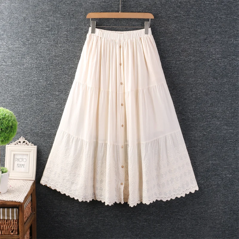 

Summer New Sweet Solid Color Embroidered Skirt Women Elastic Waist Casual Skirt Z0420