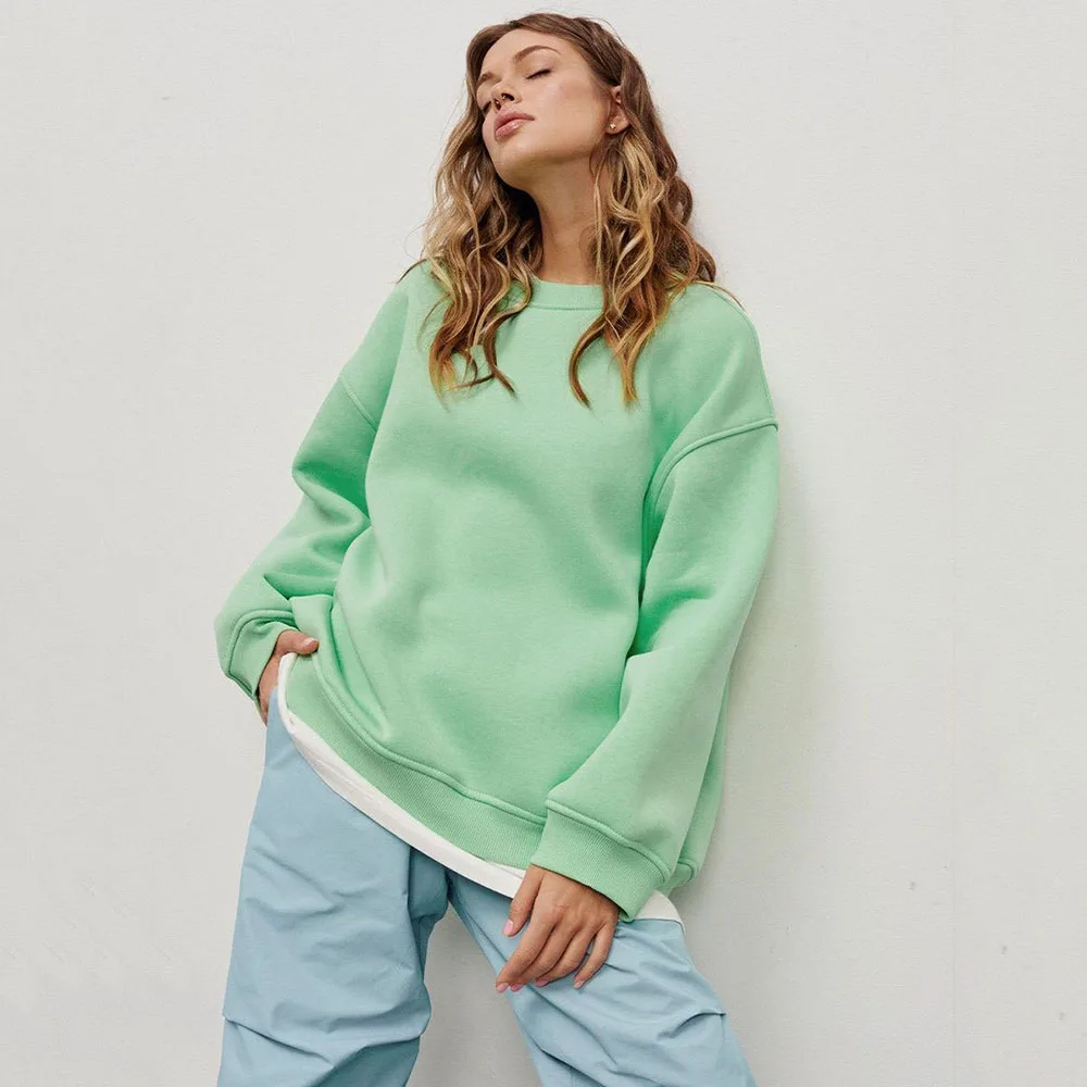 

O- Neck Loose COTTON Sweatshirt Women 2023 Autumn Winter Street Solid Oversize Shake Fleece Pullover Sweatshirt Hoodie