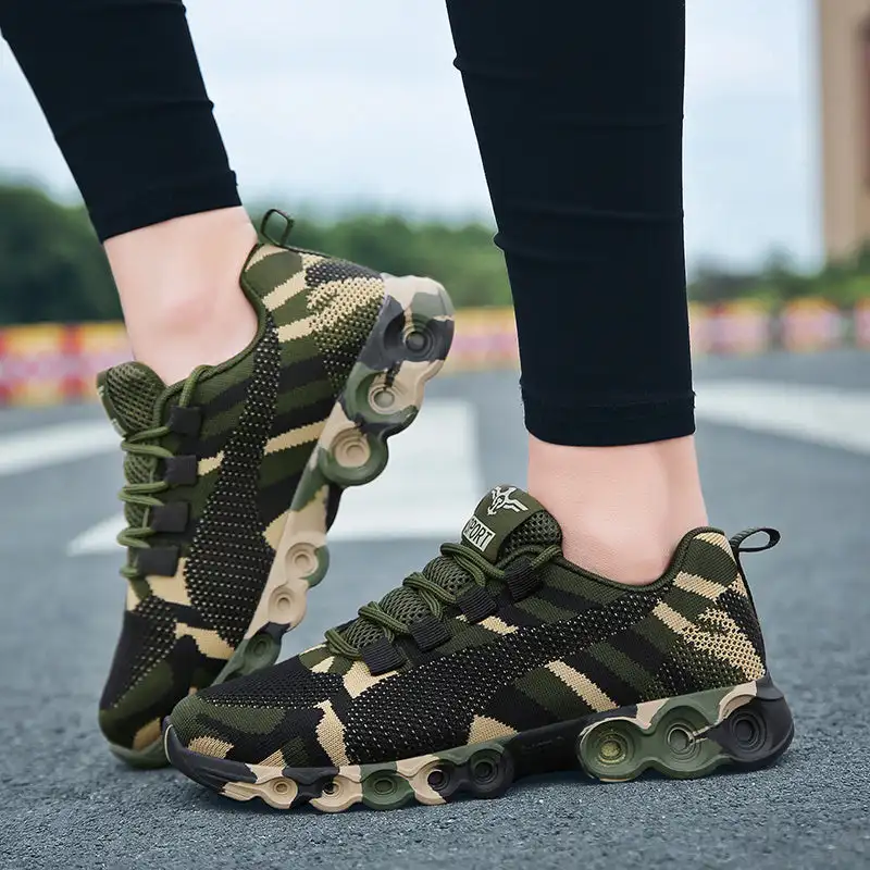 

Women's Camouflage Pattern Running Shoes, Breathable Knit Lace Up Sneakers, Outdoor Non-slip Rubber Sole Sports Shoes