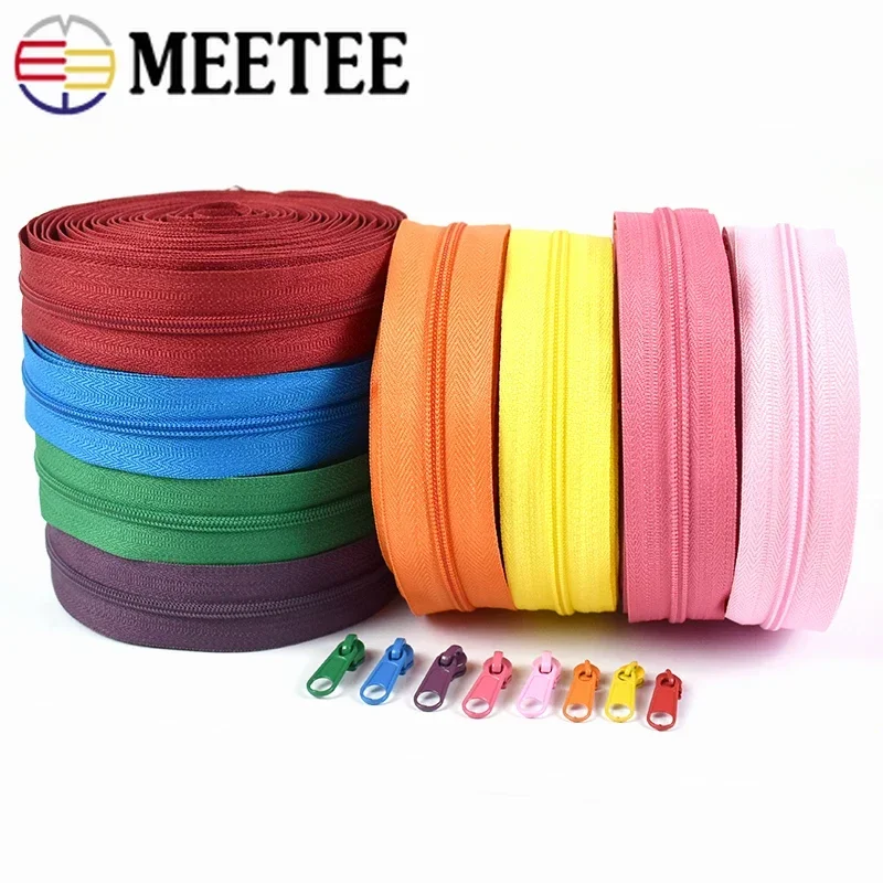 

5/10Meters 3# Nylon Coil Zippers Tape with Zip Puller Slider Bag Clothes Decorative Rainbow Zipper Sewing Closures Accessories