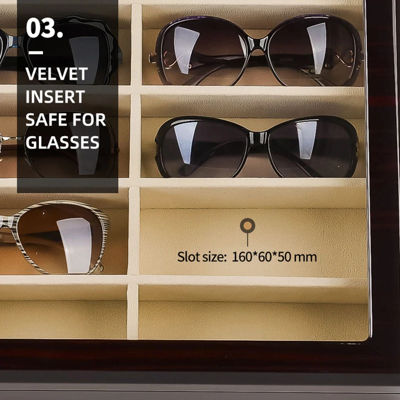 Caja de almacenamiento de lujo para estuches para gafas, de colección de madera de lujo para mujeres y hombres, exhibición de gafas con ventana superior - AliExpress