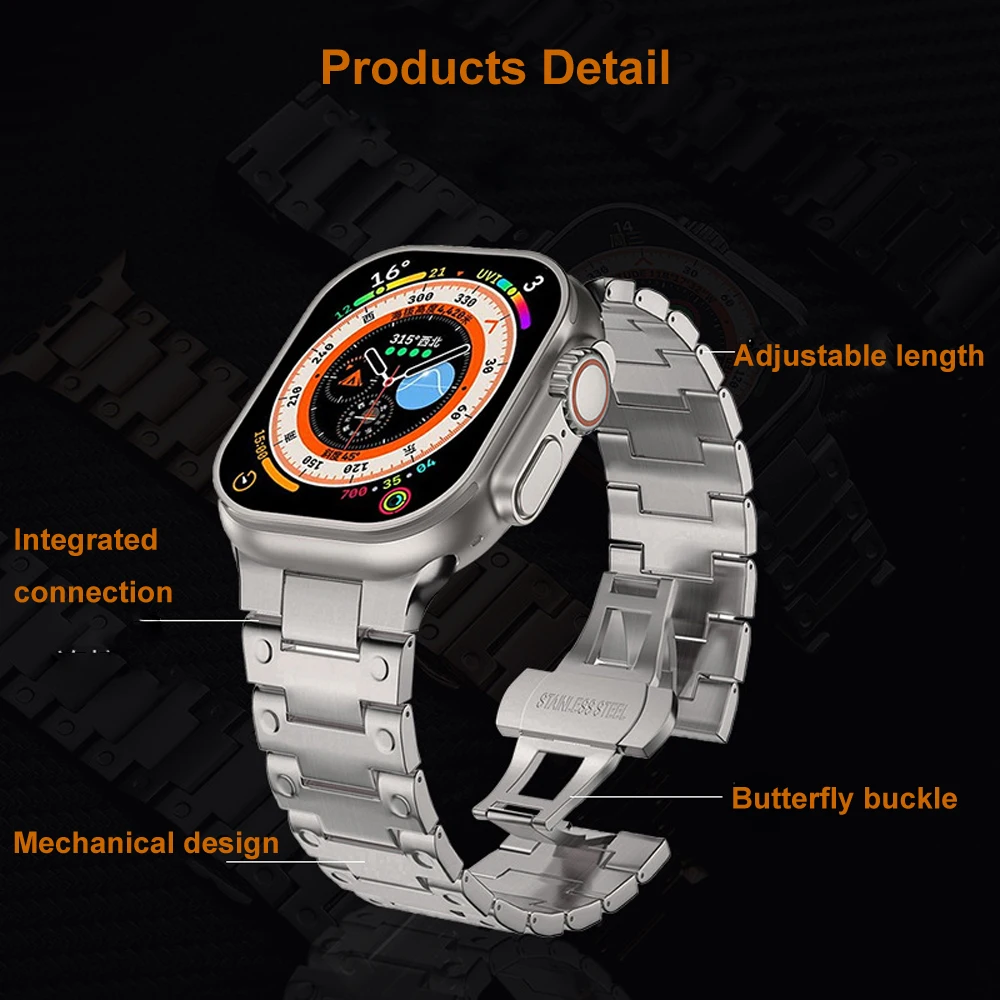 Luxury Stainless Steel Strap for Apple Watch Ultra 2 Band 49mm 45mm 44mm 42mm for iwatch Series 9 8 7 6 5 SE Men‘s Link Bracelet