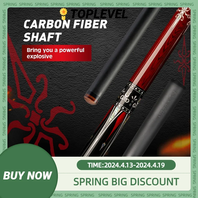 

KONLLEN-Billiard Pool Cue Stick, 12.9mm Tip, Carbon Fiber Shaft, Real Inlay Cue Stick, Real Inlay, Red with Extension, 3*8, 8